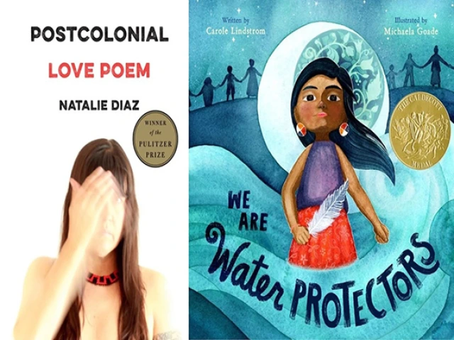 Book covers for Postcolonial Love Poem and We are Water Protectors