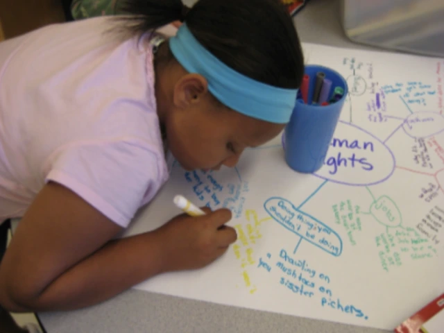 black female child writing with markers