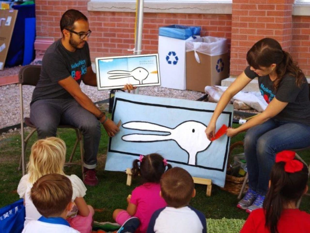 Staff from Make Way for Books, a local early literacy nonprofit, share interactive stories and books with children and families at the Tucson Festival of Books. This year will be Make Way for Book’s ninth year at the festival.