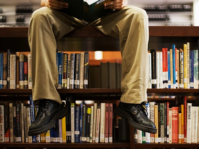 person sitting on top of bookcase
