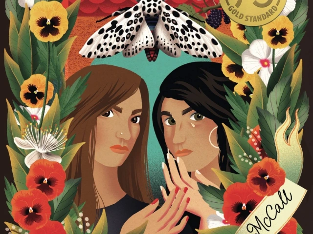 Book Jacket - flowers, moth, two teens whispering