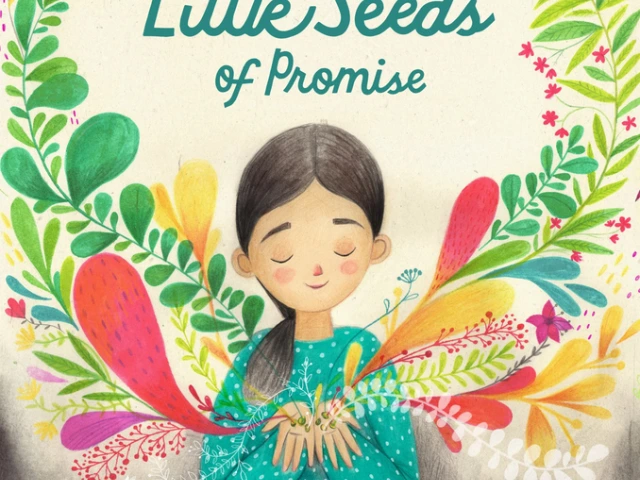 A girl holding seeds that bloom into colorful flowers