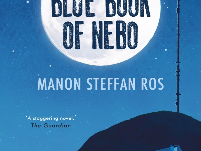 A lonely house on a cliffside. The image is all in different shades of blue.