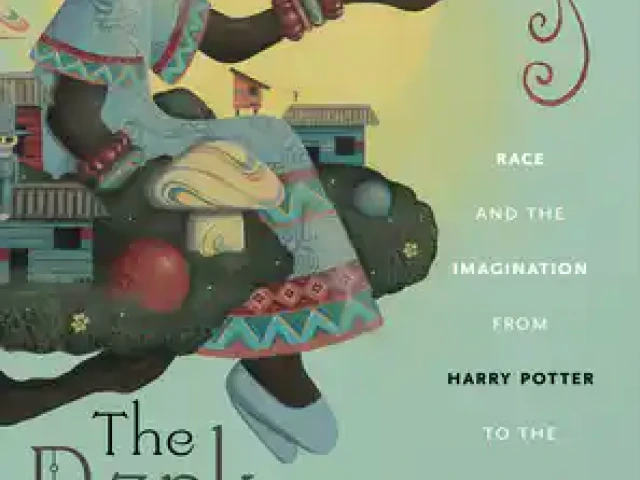 Cover art for The Dark Fantastic includes a Black girl sitting on the edge of a tree village extending her hand to a fantastical bird.