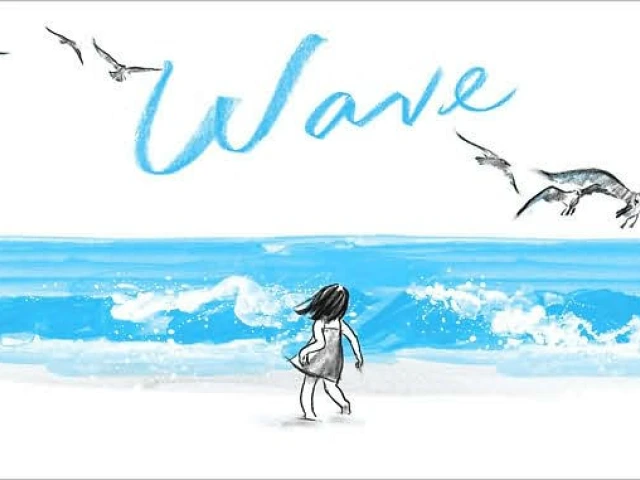 A girl stands in front of a beach with waves crashing