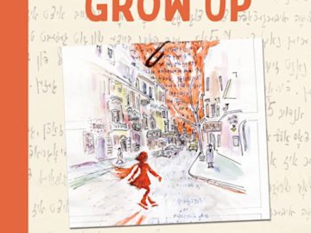 book jacket shows a scrapbook-style drawing of a girl facing parallel to a street with words on the horizon