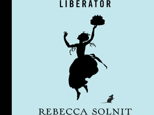 Cover of Cinderella Liberator which depicts the silhouette of a woman with a cake in hand, jumping, and a mouse at her feet on a pale blue background.
