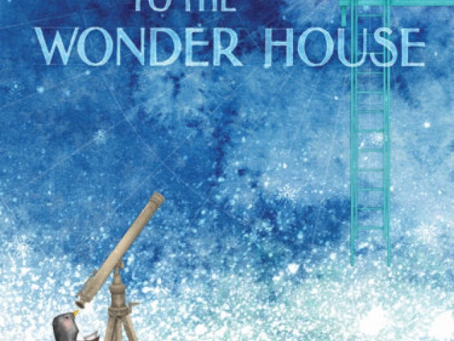 A blue cover wth a small figure in the bottom left corner looking up through a telescope.