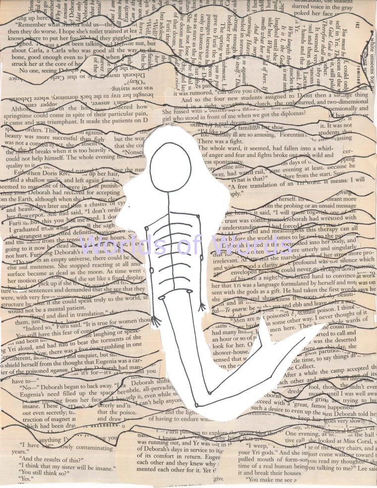 Mermaid bones swimming in a sea of text