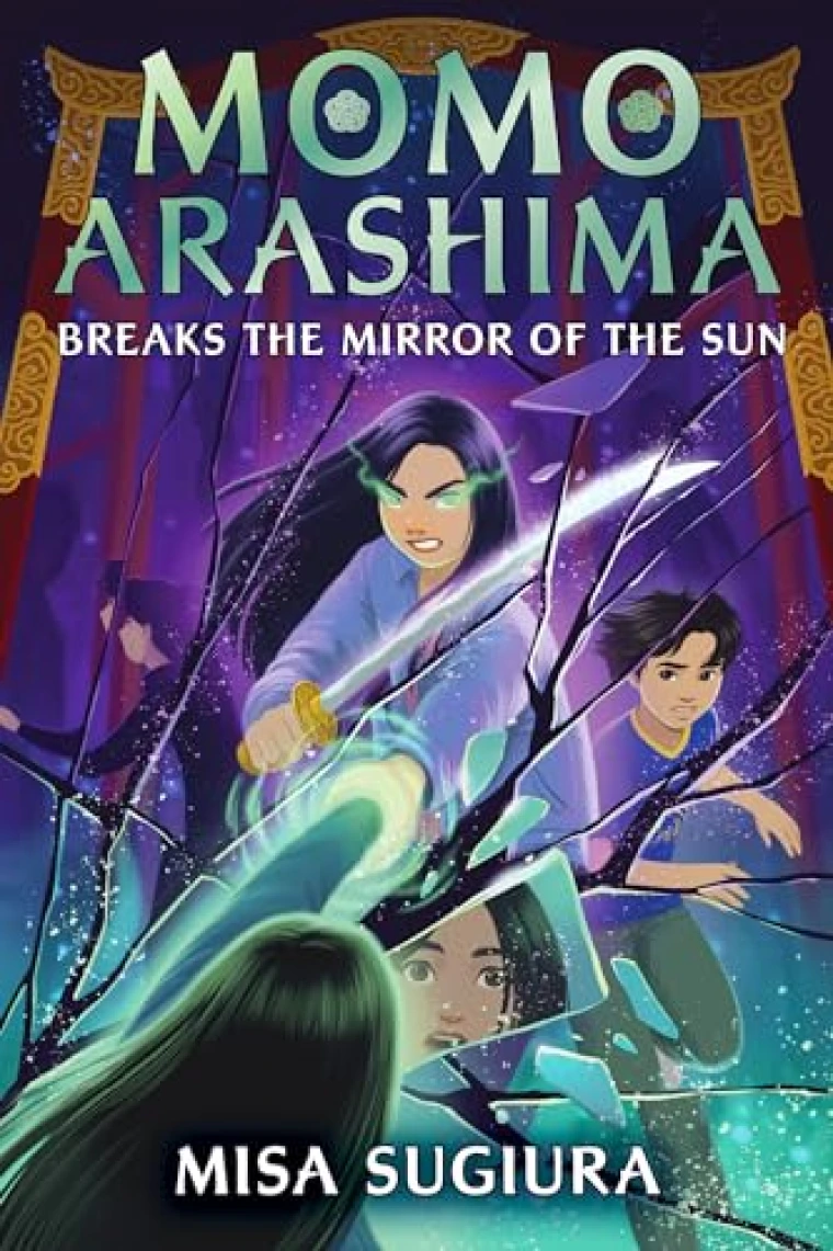 A young girl reaches into a broken mirror that shows a woman holding a sword.