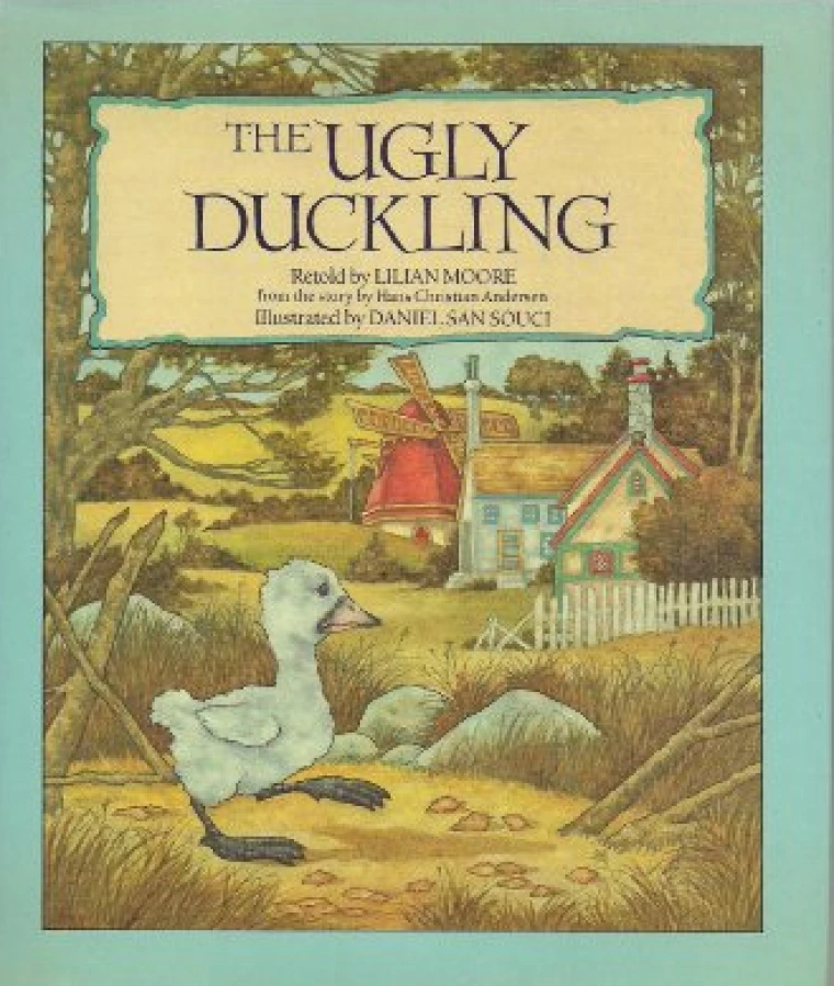 A duckling walks alone.