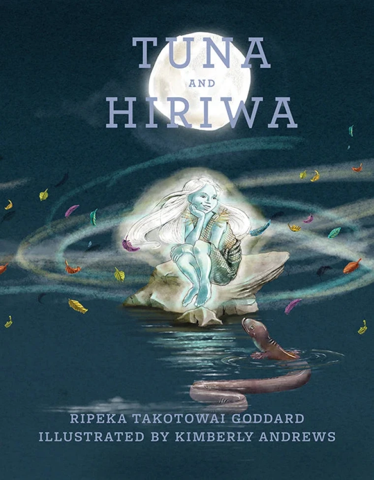 A girl represented as a tun is siting in the middle of the river under the moonlight
