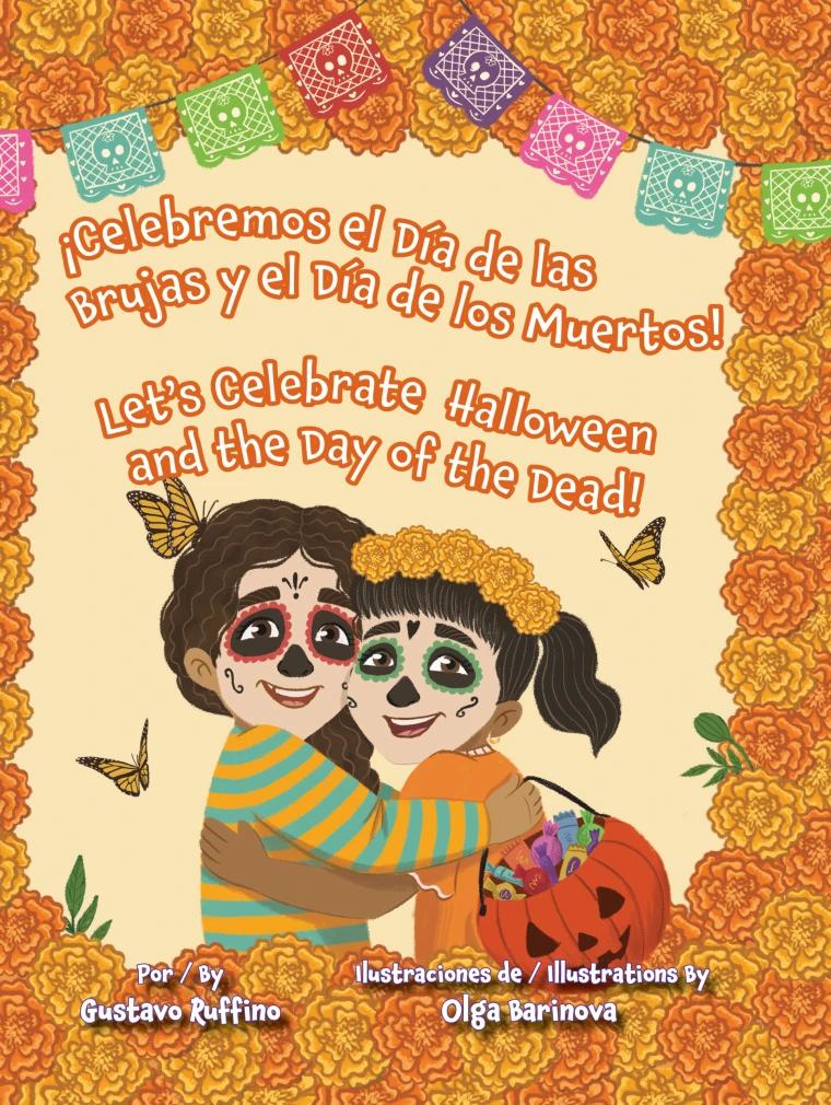 A mom and her daughter in day of the dead makeup hugging