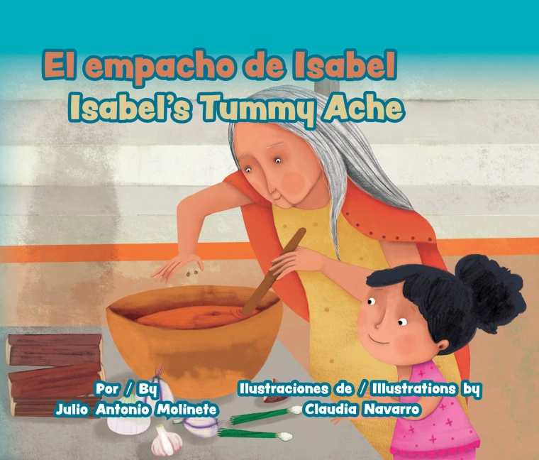 A grandmother is cooking while her grand daughter is standing next to her peeking
