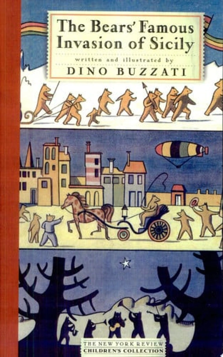 Showing three different scenes, the first shows a line of bears, second shoes a night city with horses, and the last shows the shadow of the bears and trees