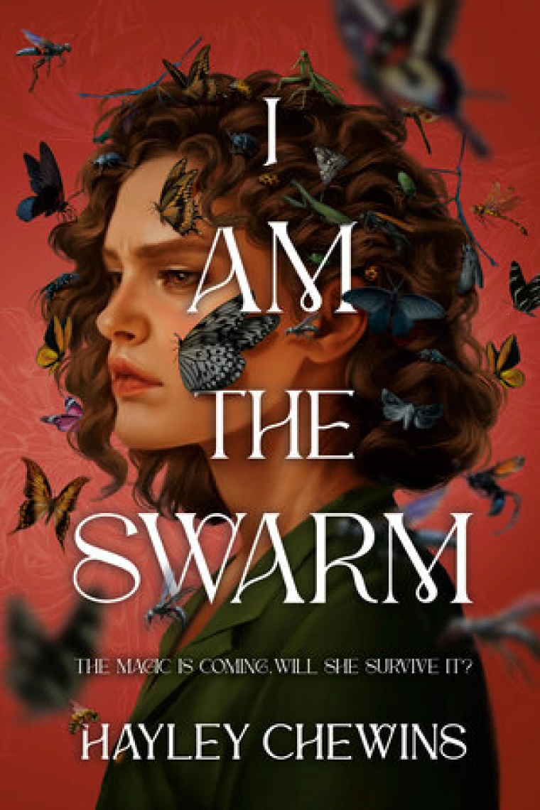 A teenage girl with curly hair is surrounded by butterflies.