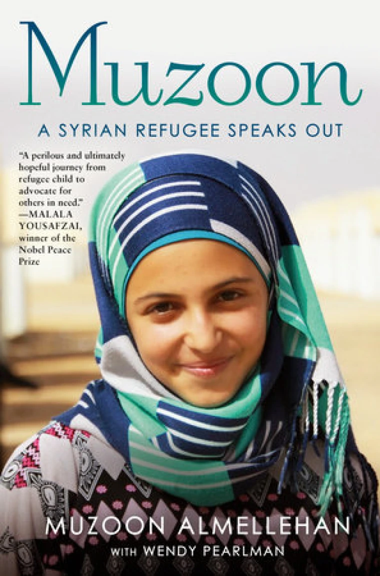 Photograph of a young woman in a blue hijab.