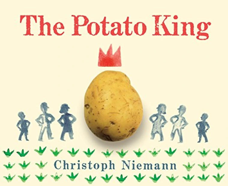 A photo of a potato with a red crown drawn over it, with six silhouettes drawn around it, all with their hands on their hips.