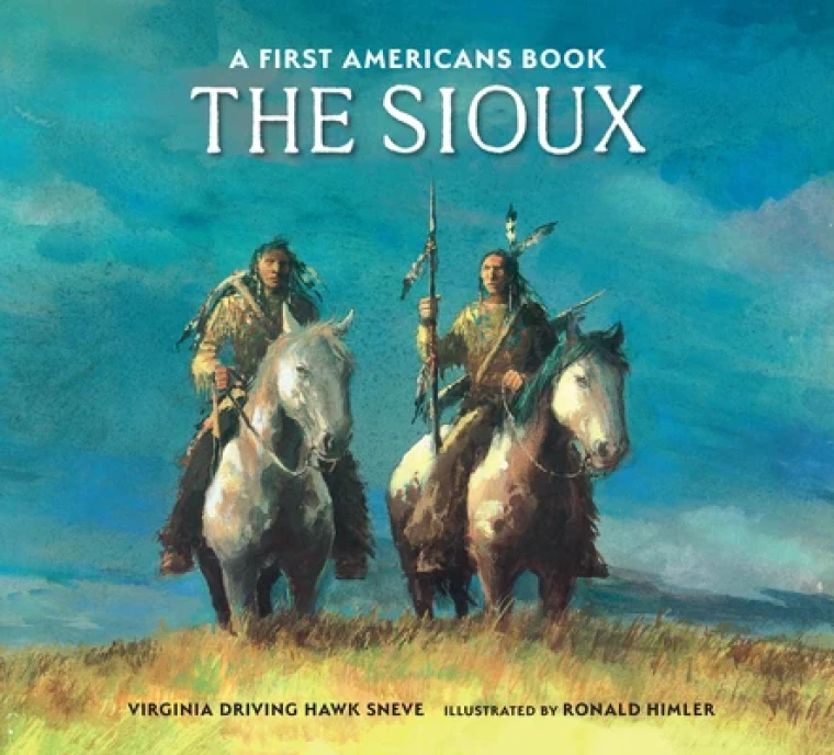 Two Sioux people sit on top of horses.