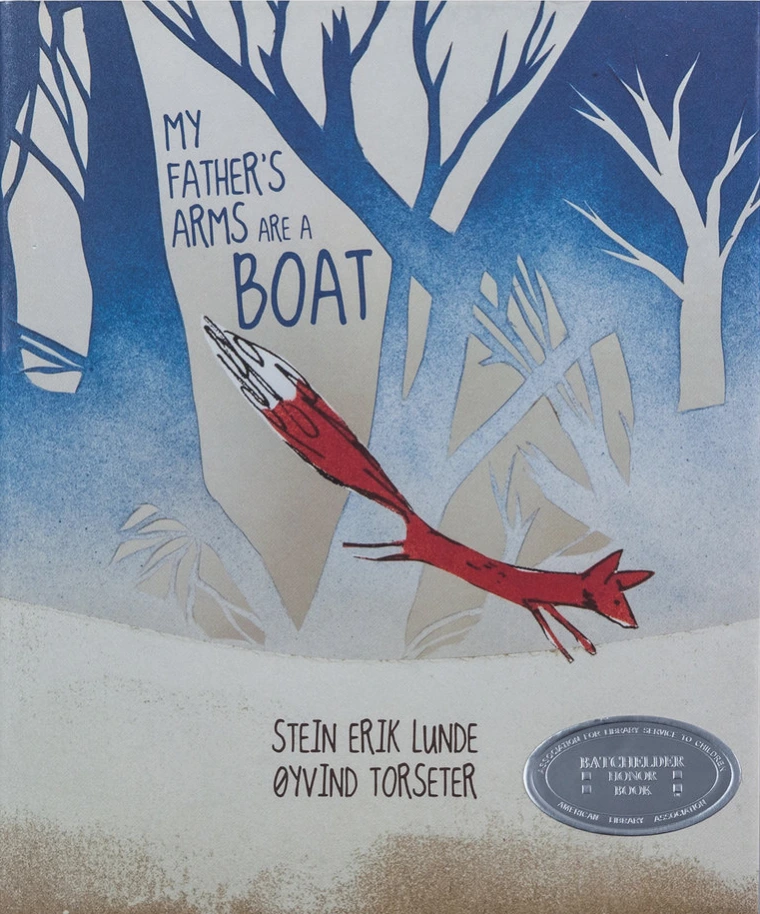 A fox bounds through a snowy wood