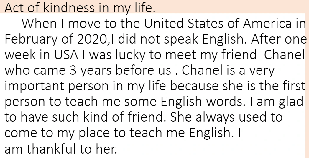 Student examples of acts of kindness.