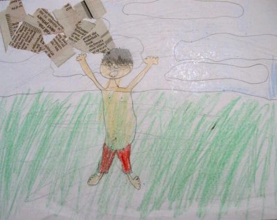 Joshua’s illustration showing his attempt to pass the deep water test at his pool