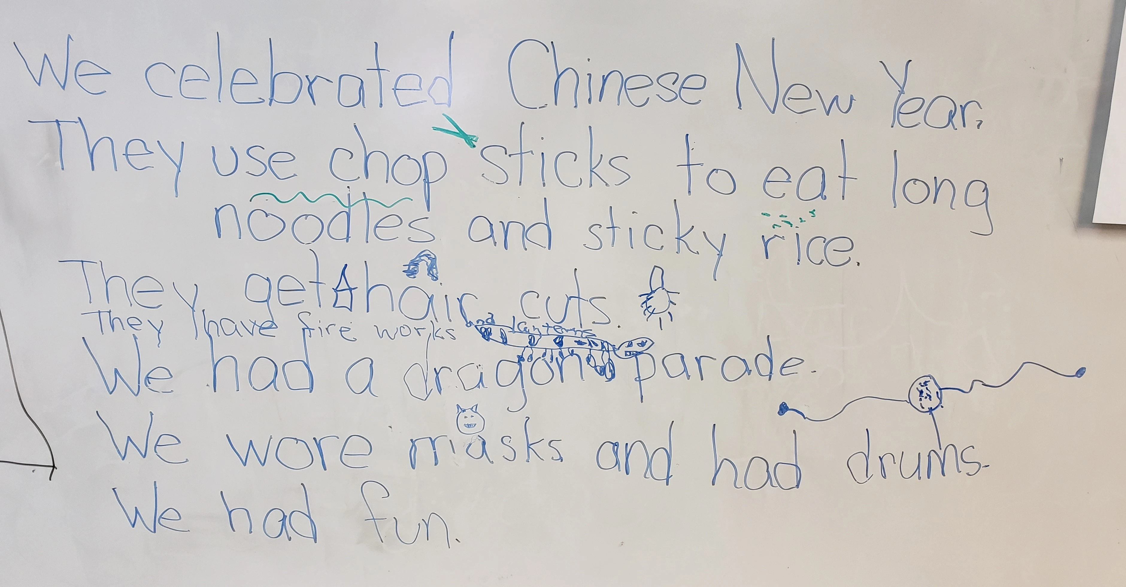 Story about Chinese New Year the kindergarten student dictated with rebus pictures