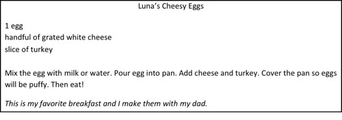 Figure 6. First grade student Luna shares her favorite breakfast.