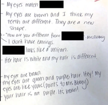 Chart of students’ suggestions of their similarities/differences from each other