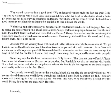 A letter against book banning to be sent to school administrators, written by students