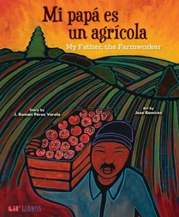  A brown-skinned man carries a box of tomatoes on his shoulder.