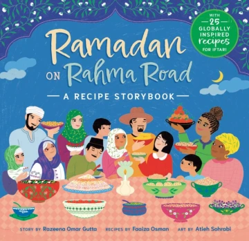 A group of diverse people sit at a table filled with food