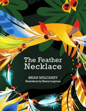 A hand chains feathers together into a necklace.