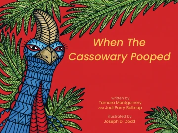 A blue cassowary stares at the viewer. 