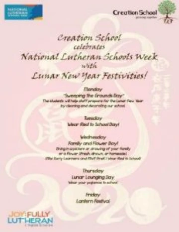 Schedule for National Lutheran Schools Week and the Lunar New Year Celebration