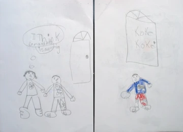 Figure 2. David shows contrast in his drawing of his grandmother arriving for a visit