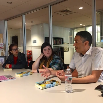 Teen Reading Ambassadors and Pine Reads Review recording their podcast.