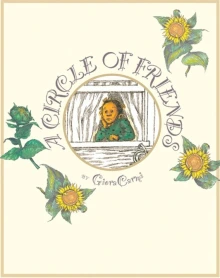 Cover pf Circle of Friends depicting a young boy looking out a circular window between white curtains. Three sunflowers decorate the white background around the outside of the window.