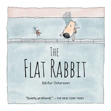 The Flat Rabbit cover shows an aerial view of a dog and a rat looking into the street. The flat rabbit is not depicted on the cover.