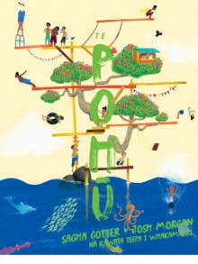 Cover of The Bomb/Te Pohu, depicting many people on springboards diving into the sea.