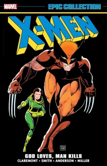 Wolverine and Rogue run towards the viewer from a black background.