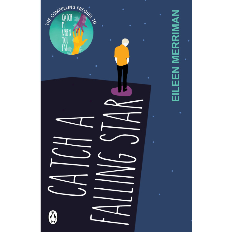 Silhouette of a young man stands on top of a building surrounded by the starry night sky.