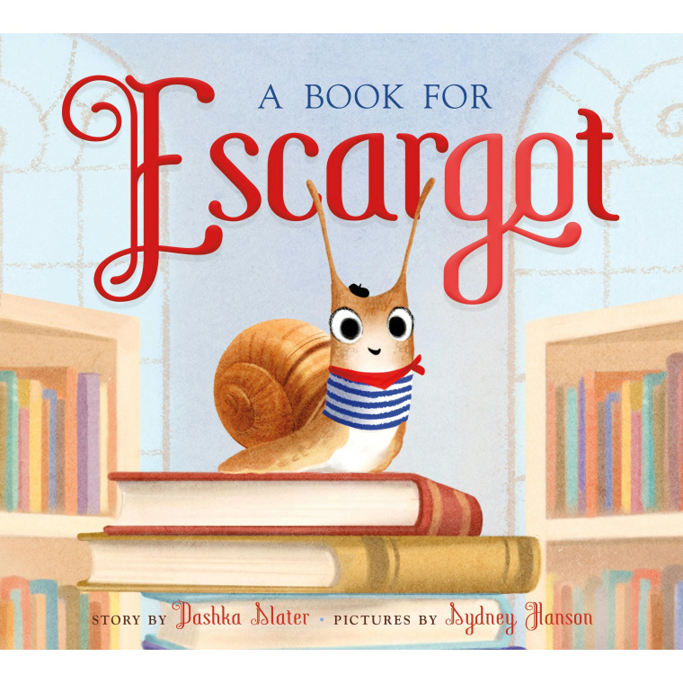 A snail with a striped shirt and red scarf is on top of a pile of books.