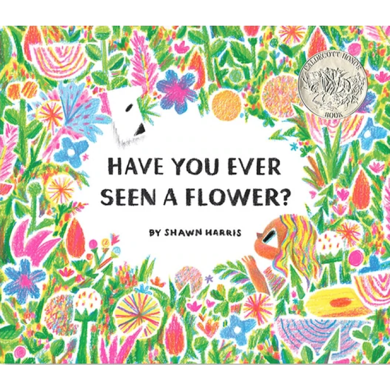 A girl and her dog surrounded by flowers