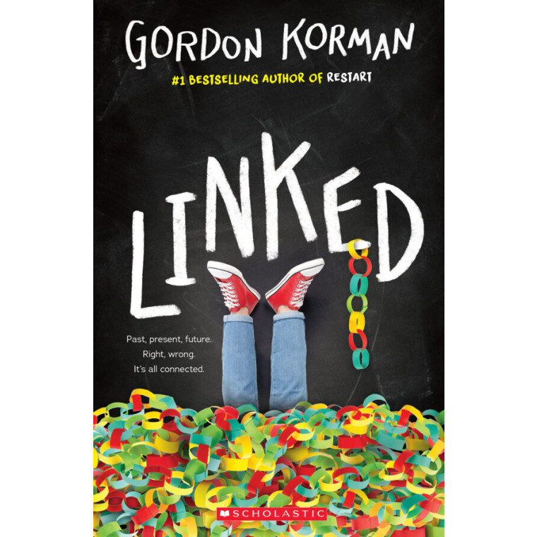 Paper chains linked together cover a body with legs standing out.