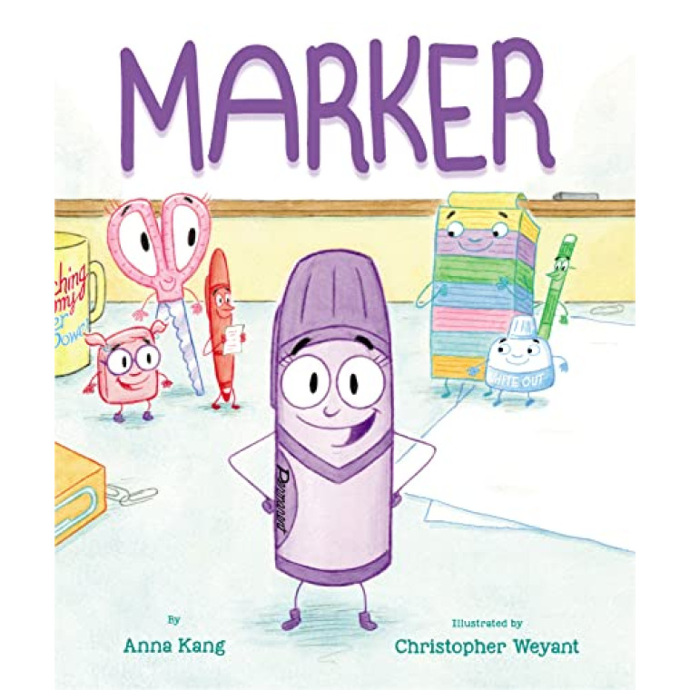 Smiling personified school supplies