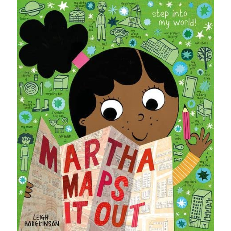 A smiling Black girl with a puffy ponytail holds a map.