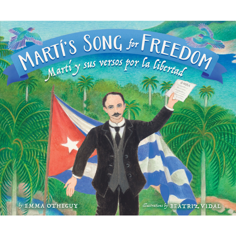 A man dressed in old-fashioned clothing in front of the Cuban flag