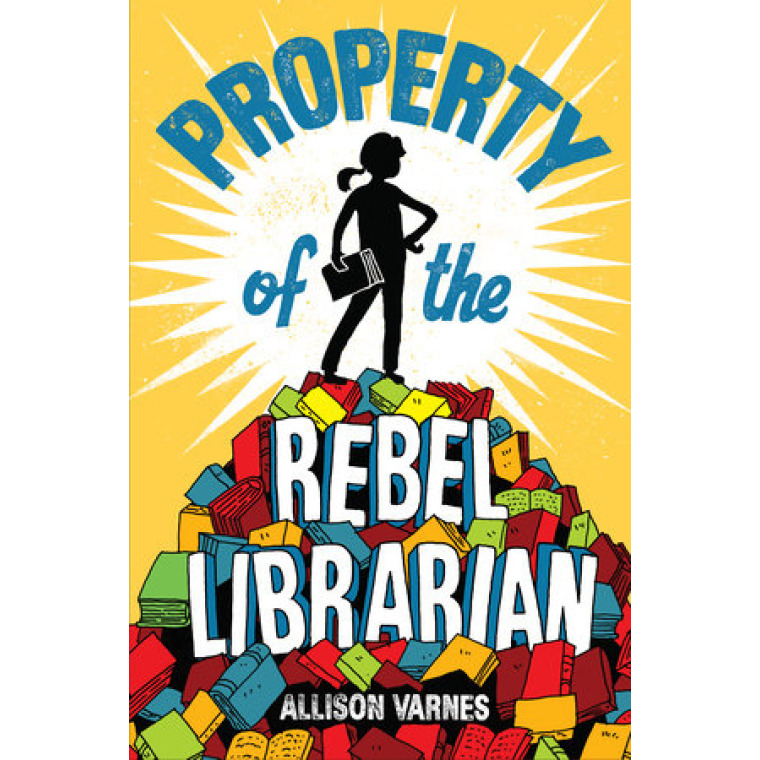 A young girl's silhouette stands proudly on top of a pile of books.