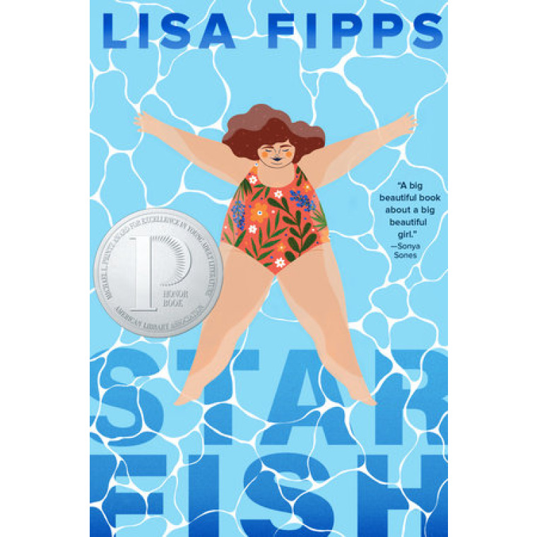 A girl floats on water wtih arms and legs stretched out like a star